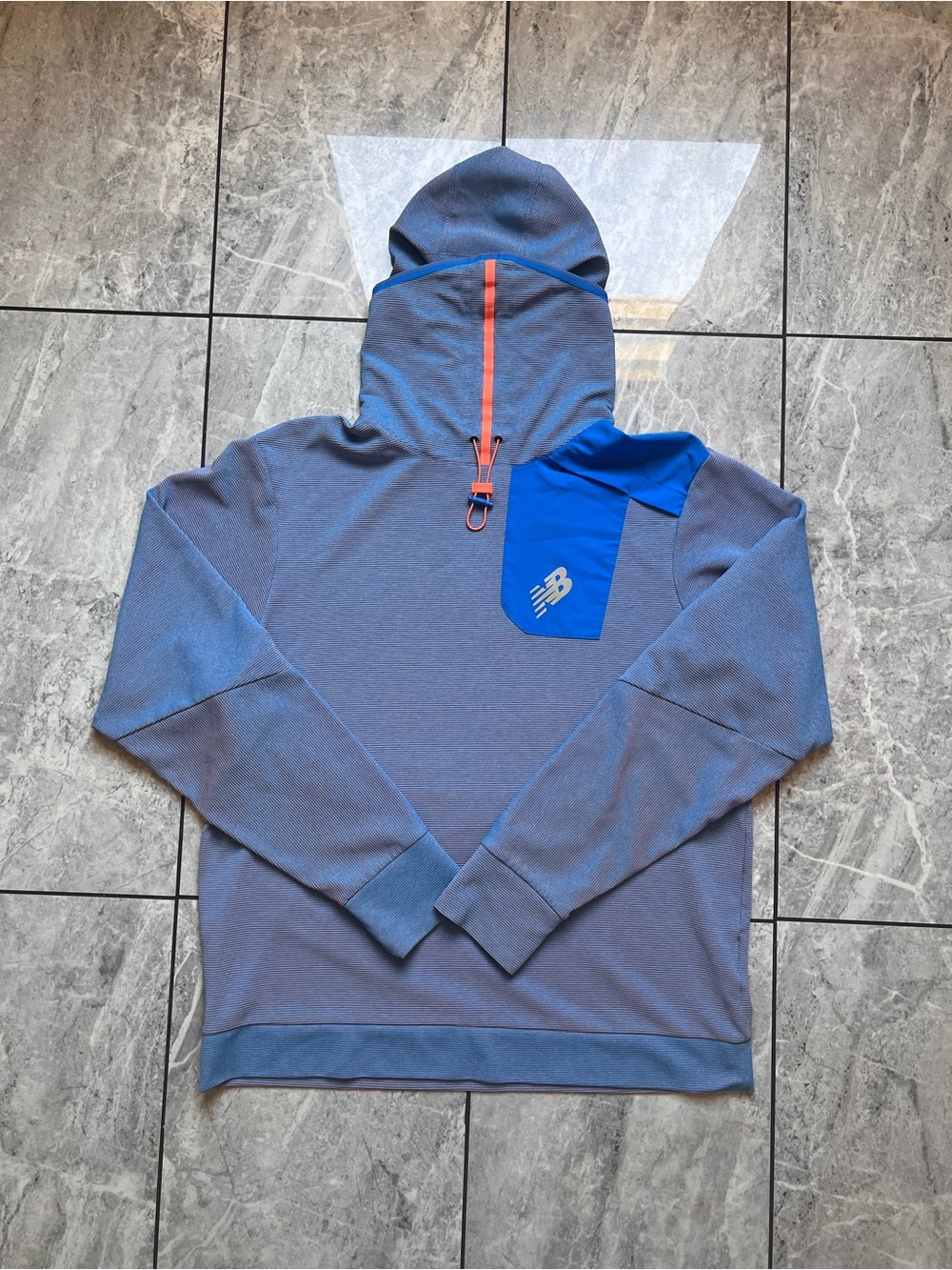 New Balance NB Heat Q Speed Shift Performance Running Hoodie Mask Blue Graphic L